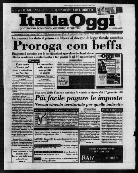 Italia oggi : quotidiano di economia finanza e politica